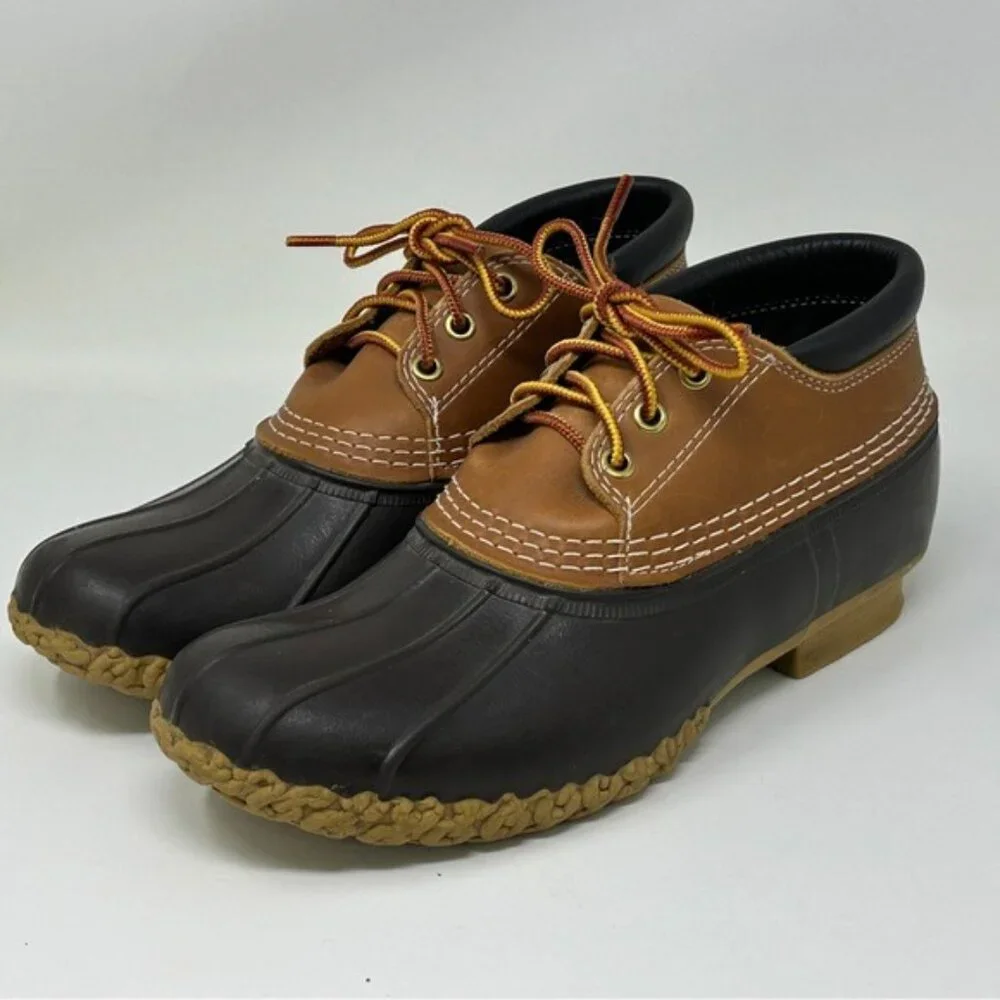 LL Bean Leather Unlined Gumshoe Low Ankle Duck Boots Size 7 N rain